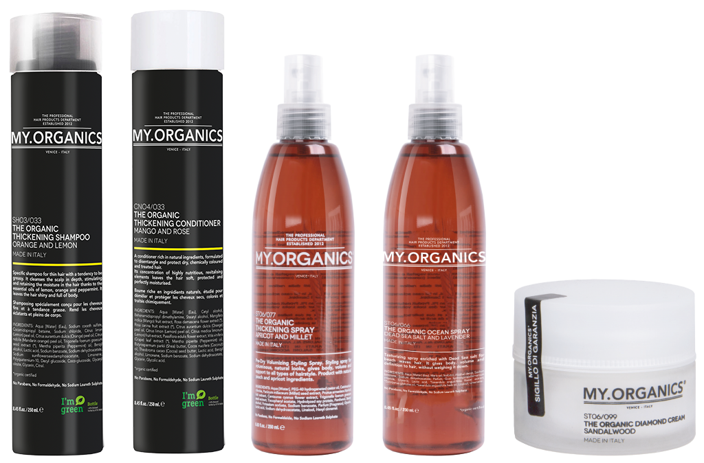 THICKENING LINE: linea di prodotti per capelli secchi, stressati e fragili e per il cuoio capelluto - MY.ORGANICS